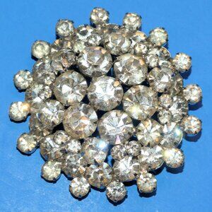 Vintage Large Rhinestone Brooch Pin Domed Layered Faceted Prong Set Silver Tone